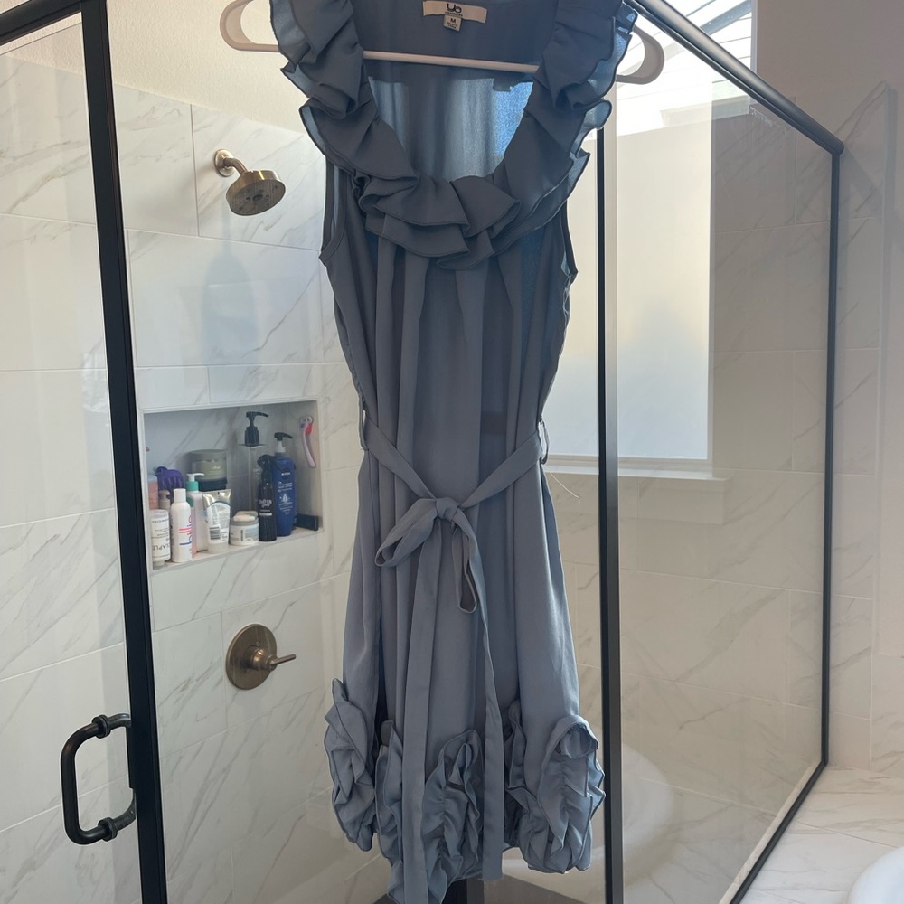 Ya Dusty Blue Ruffle Babydoll Dress